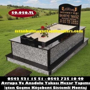 Tek Kişilik Temel Gövde Gri Küpeşte Baş Taşı Siyah Renkli - Granit Mezar - Mezar Taşı