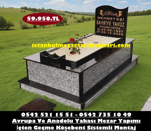Tek Kişilik Temel Gövde Gri Küpeşte Baş Taşı Siyah Renkli - Granit Mezar - Mezar Taşı