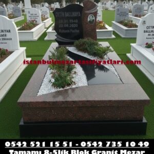 A-4 Absolute Black ve Kırmızı Granit Mezar Modeli – İstanbul Granit Mezar Yapımı