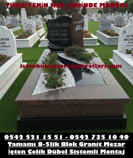 A-4 Absolute Black ve Kırmızı Granit Mezar Modeli – İstanbul Granit Mezar Yapımı