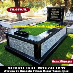 Tek Kişilik Çift Renkli 6cm Küpeşte Baş Taşı Granit Sütunlu Mezar
