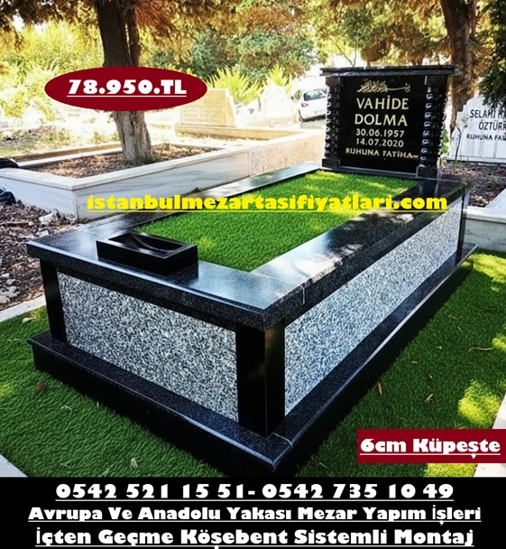Tek Kişilik Çift Renkli 6cm Küpeşte Baş Taşı Granit Sütunlu Mezar