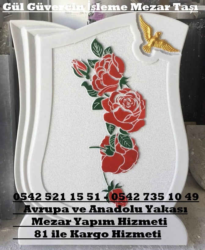 Gül Güvercin İşleme Kabartma Yazı Mermer Baş Taşı Modeli - Görsel 2