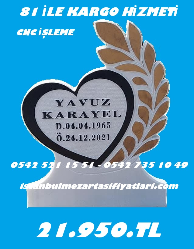 Kenarları Zeytin Dallı Kalp Şeklinde Kabartma Yazı Baş Taşı Modeli