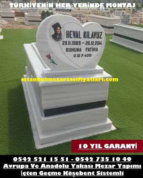 Tek Kişilik Kalp Baş Taşı 5lik Blok Granit Kuşaklı Mermer Mezar
