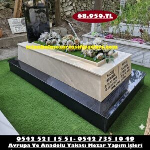 Tek Kişilik Lazer Resimli Temel Baş Taşı Granit Gövdesi Bej Mezar Modeli