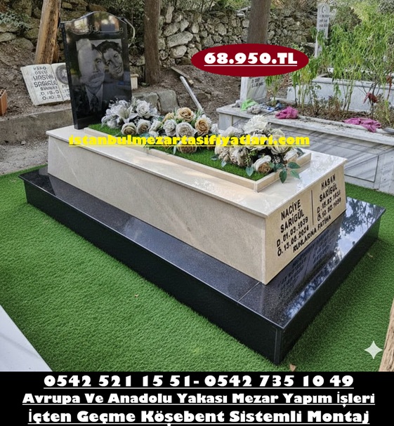 Tek Kişilik Lazer Resimli Temel Baş Taşı Granit Gövdesi Bej Mezar Modeli