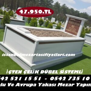 Tek Kişilik Granit Şeritli Baş Taşı Sütunlu Mermer Mezar - Mezar Yapım İşleri