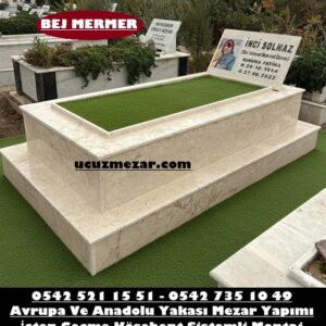 Tek Kişilik Porselen Resimli Bursa Bej Mermer Mezar - Derince Mezar Taşı Fiyatları