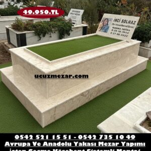 Tek Kişilik Porselen Resimli Bursa Bej Mermer Mezar - Derince Mezar Taşı Fiyatları