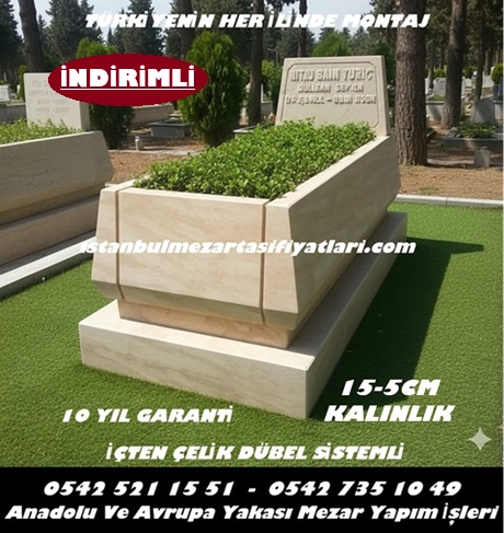 Tek Kişilik Granit Kuşaklı Konik Blok Traverten Mezar - Mezar Yapımı Fiyatları - Görsel 2