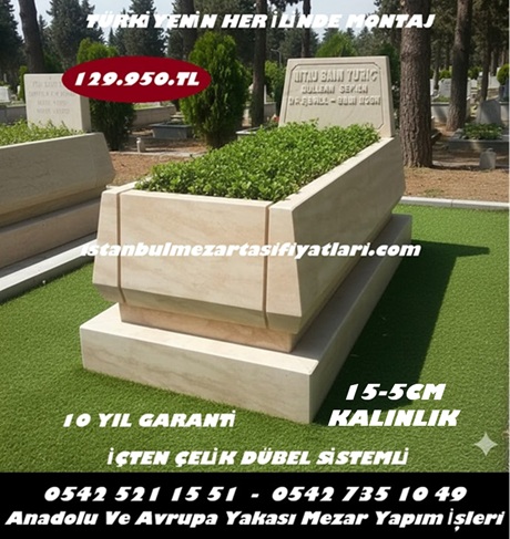 Tek Kişilik Granit Kuşaklı Konik Blok Traverten Mezar - Mezar Yapımı Fiyatları - Görsel 2