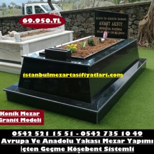 Tek Kişilik Komple Parlak Siyah Konik Granit Mezar Modeli