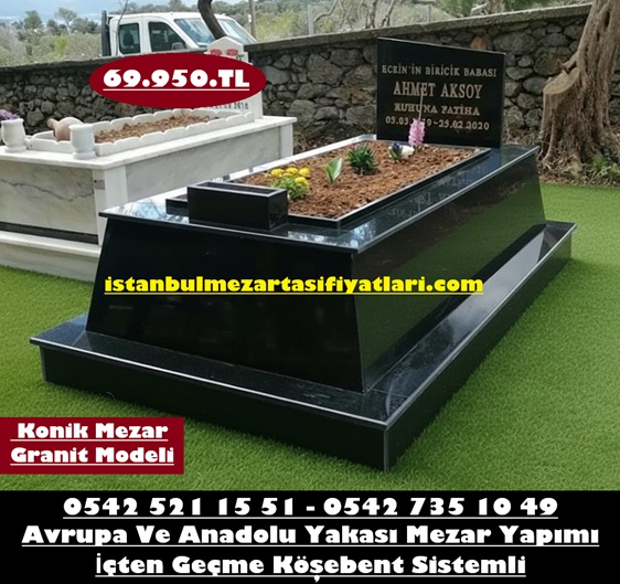 Tek Kişilik Komple Parlak Siyah Konik Granit Mezar Modeli