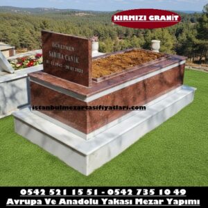 Tek Kişilik Bordo Granit Kuşaklı Mermer Mezar - Topkapı Mezar Yapımı Fiyatları