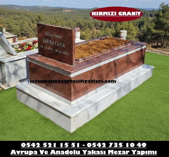 Tek Kişilik Bordo Granit Kuşaklı Mermer Mezar - Topkapı Mezar Yapımı Fiyatları