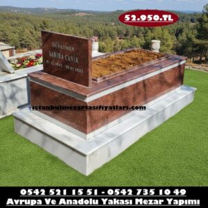 Tek Kişilik Bordo Granit Kuşaklı Mermer Mezar - Topkapı Mezar Yapımı Fiyatları