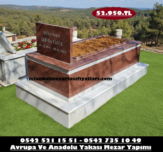 Tek Kişilik Bordo Granit Kuşaklı Mermer Mezar - Topkapı Mezar Yapımı Fiyatları