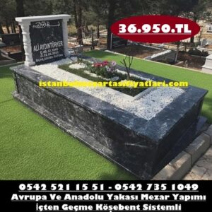 Tek Kişilik Sütun Başlıklı Yerli Siyah Mermer Mezar - İstanbul Ucuz Siyah Mermer Fiyatı