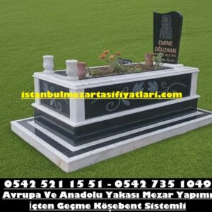 Lale İşleme Siyah Granit Mezar Modeli - Avrupa Yakası Mezar Yapım İşleri