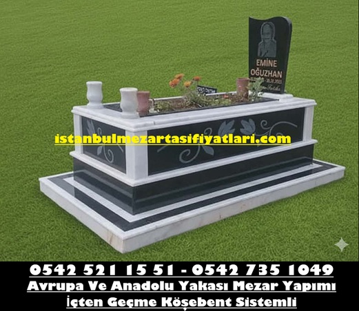 Lale İşleme Siyah Granit Mezar Modeli - Avrupa Yakası Mezar Yapım İşleri