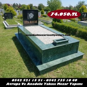 Tek Kişilik Tamamı Yeşil Baş Taşı Lazer Resimli Mezar - Yeşil Mezar Modelleri