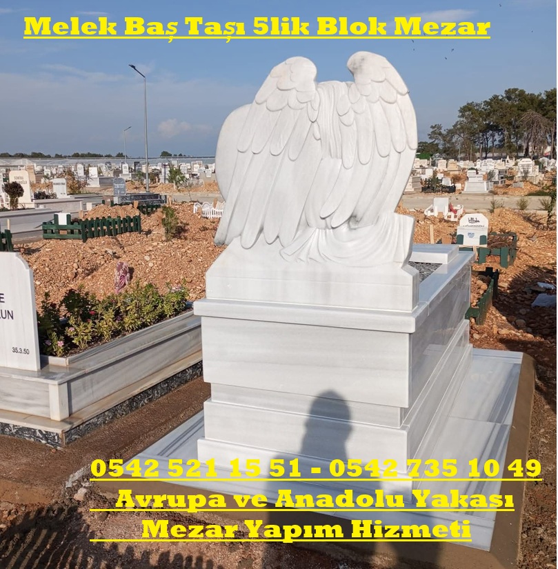 Tek Kişilik Cnc İşleme Melek Baş Taşı 5lik Blok Mermer Mezar Modeli - Görsel 2
