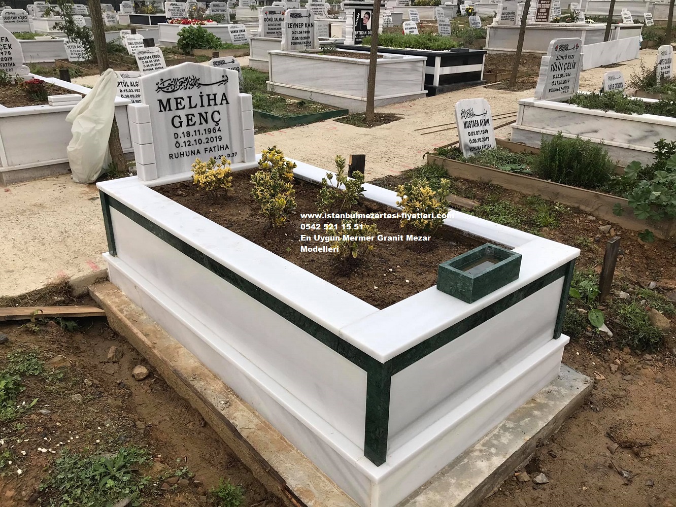 Tek Kişilik Granit Şeritli Mermer Mezar - Beykoz Mermer Mezar Fiyatları - Görsel 3