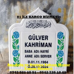 Tek Kişilik Mavi Gül Çiçekli Mezar Baş Taşı Modeli - Mermer Baş Taşı Fiyatları