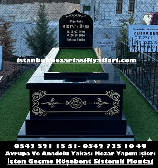 İstanbul Tek Kişilik Desenli 5cm Baş Taşı Granit Mezar - Görsel 2