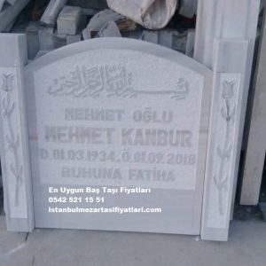 Lale İşleme Direkli, Kabartma Yazı Mermer Baş Taşı Modeli - İstanbul Baş Taşı Fiyatları