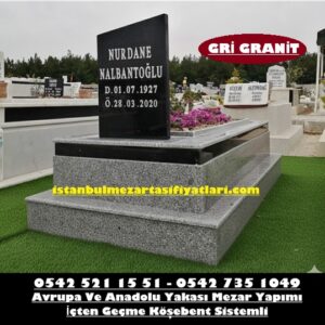 Tek Kişilik Siyah Kuşaklı Gri Granit Mezar - Granit Mezar Modelleri