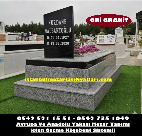 Tek Kişilik Siyah Kuşaklı Gri Granit Mezar - Granit Mezar Modelleri