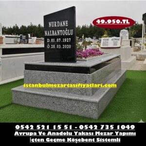Tek Kişilik Siyah Kuşaklı Gri Granit Mezar - Granit Mezar Modelleri