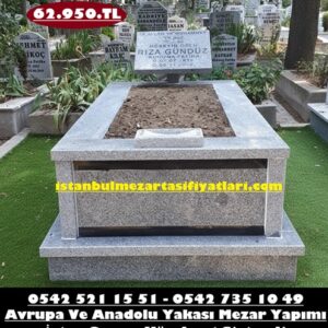 Tek Kişilik Siyah Şeritli Gri Granit Mezar Modeli