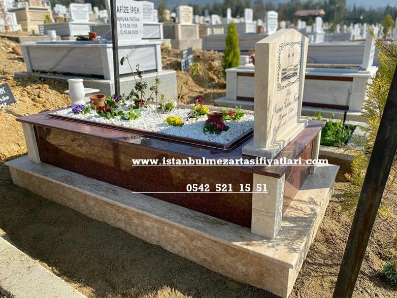 Tek Kişilik Traverten Kırmızı Granit Mezar - Aydınlıköy Mezar Yapımı Fiyatları - Görsel 5