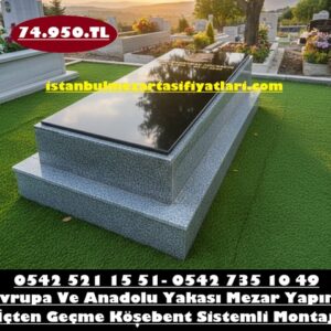 Tek Kişilik Beta Gri Granit Tamamı Kapaklı Lazer Resimli Granit Mezar Modeli