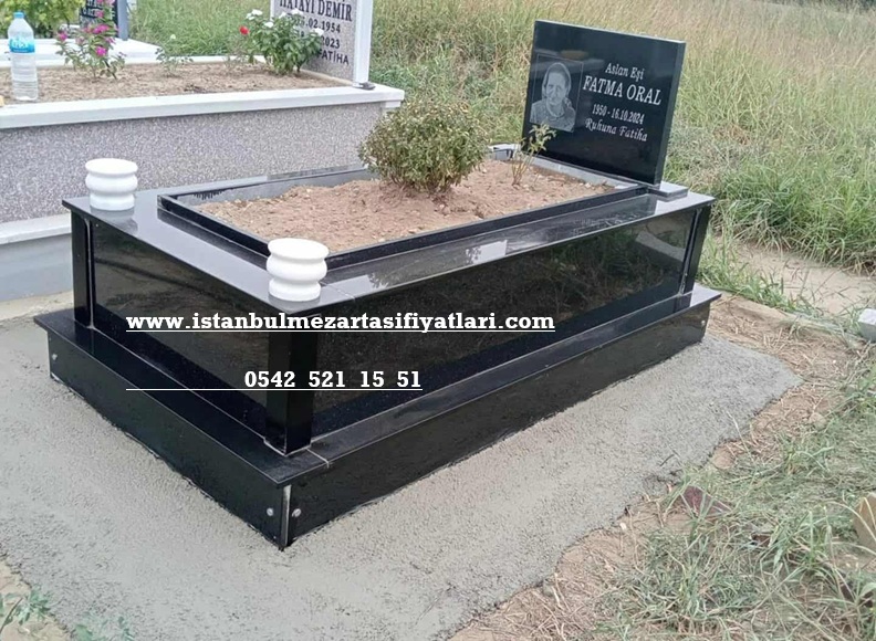 Tek Kişilik Lazer Resimli Granit Mezar - Absolute Black Granit Mezar Modeli - Görsel 3