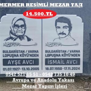 Mermer Kumlama Yazı Oymalı Resimli Mermer Baş Taşı Modeli
