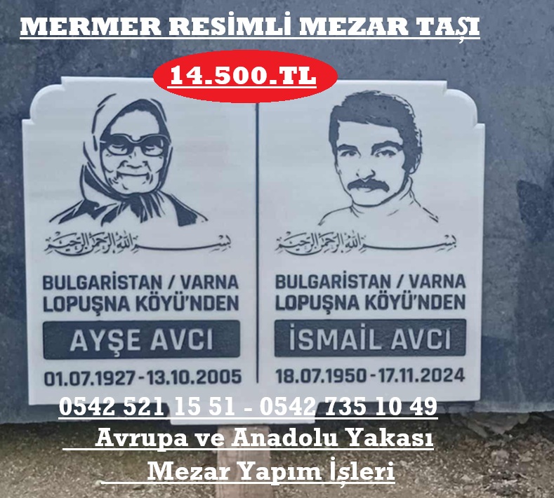 Mermer Kumlama Yazı Oymalı Resimli Mermer Baş Taşı Modeli