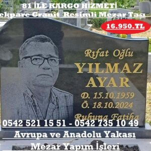 Tek Kişilik 55x70 5cm Kalınlıkta Lazer Resimli Granit Mezar Baş Taşı Modeli