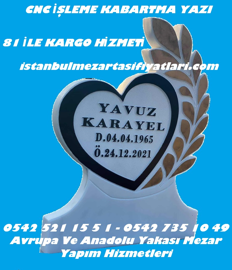 Kenarları Zeytin Dallı Kalp Şeklinde Kabartma Yazı Baş Taşı Modeli - Görsel 4