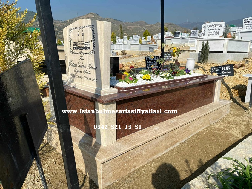 Tek Kişilik Traverten Kırmızı Granit Mezar - Aydınlıköy Mezar Yapımı Fiyatları - Görsel 2