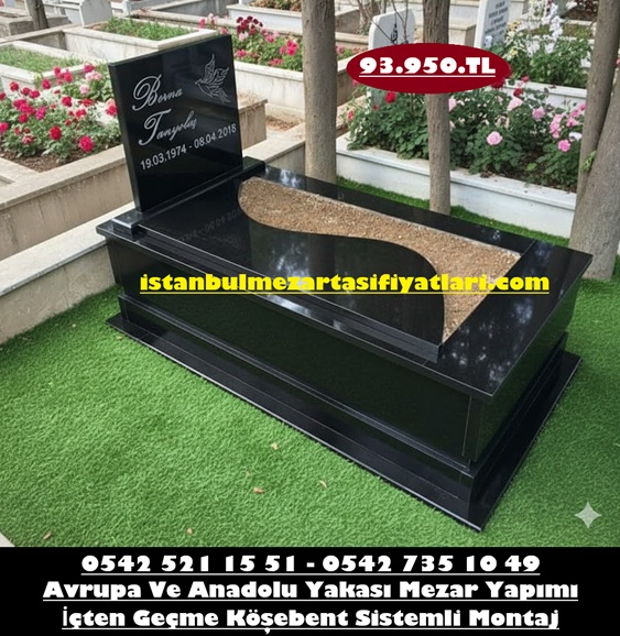 Tek Kişilik Absolute Black Siyah Yarım Kapaklı Granit Mezar - Hadımköy Mezar Yapımı