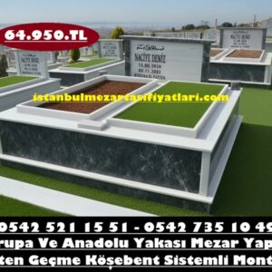 İki Kişilik Gövdesi Siyah Sütunlu Mermer Mezar - Mezar Yapımı İstanbul