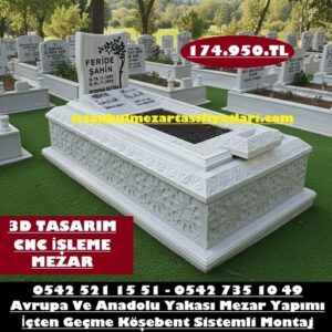Tek Kişilik İşlemeli Mermer Mezar - En Güzel Mezar Modelleri