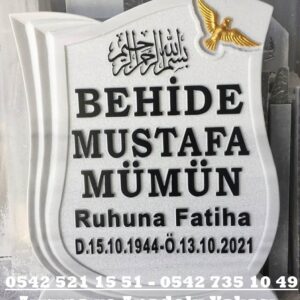 Gül Güvercin İşleme Kabartma Yazı Mermer Baş Taşı Modeli