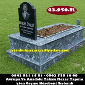 Tek Kişilik Lazer Resimli Siyah Mermer Mezar - İstanbul Mezar Yapımı