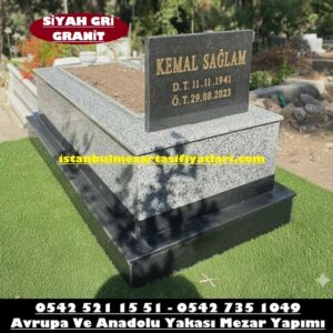 Tek Kişilik Gri Siyah Renkli Granit Mezar - Kavaklı Mezar Taşı Fiyatları