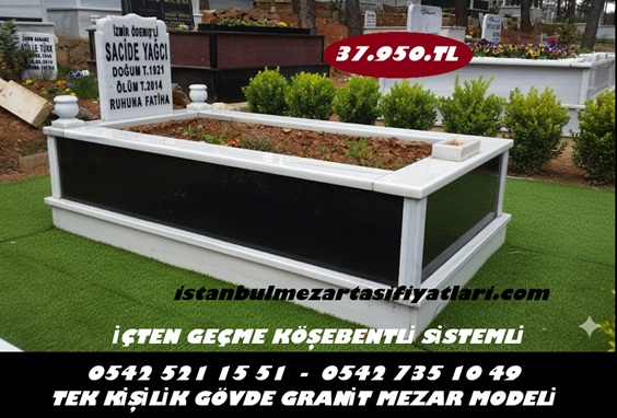 Tek Kişilik Gövde Siyah Granit Mermer Mezar - İstanbul Mezar Yapım İşleri - Görsel 3